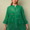 Seoul Green checked shirt , muslin with jamdani patches, long sleeve - Full