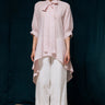 Suman Pink Tunic Shirt, Short front & Long back with cuffs and a bow - Full