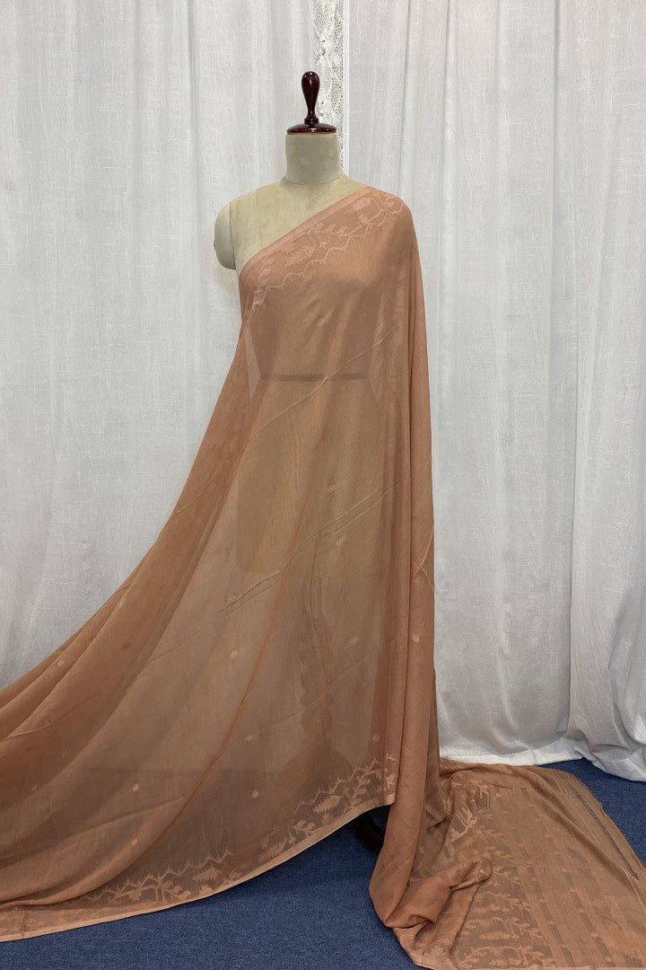 Beige Muslin Jamdani Saree with Intricate Border