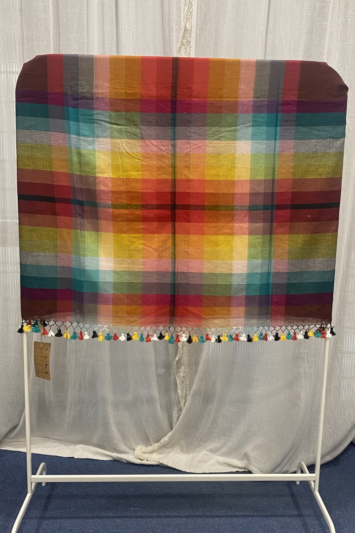 Brown with Multicolour Stripes Muslin Saree