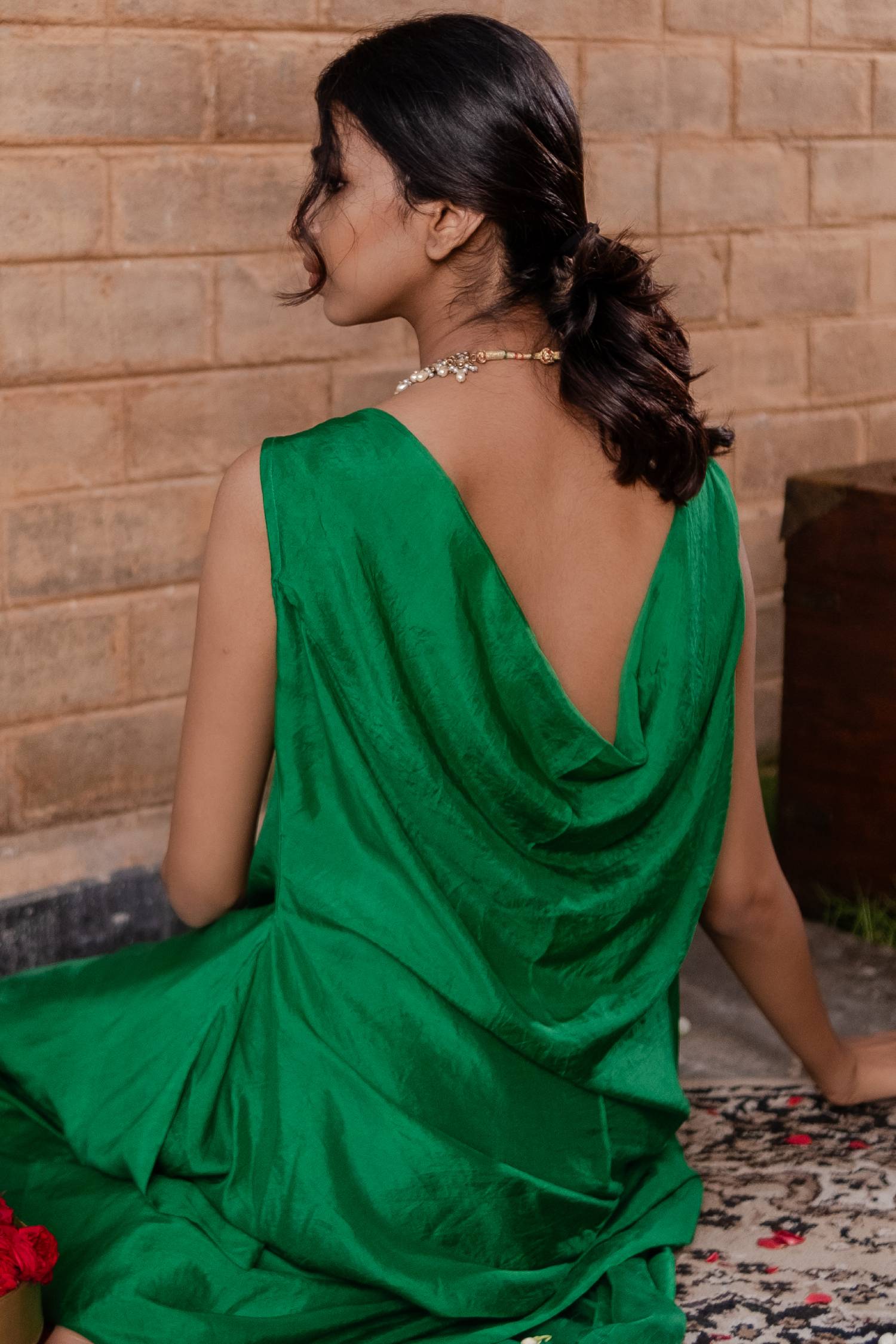 Sleeveless long dress with back cowl neck-Cleopatra Emerald