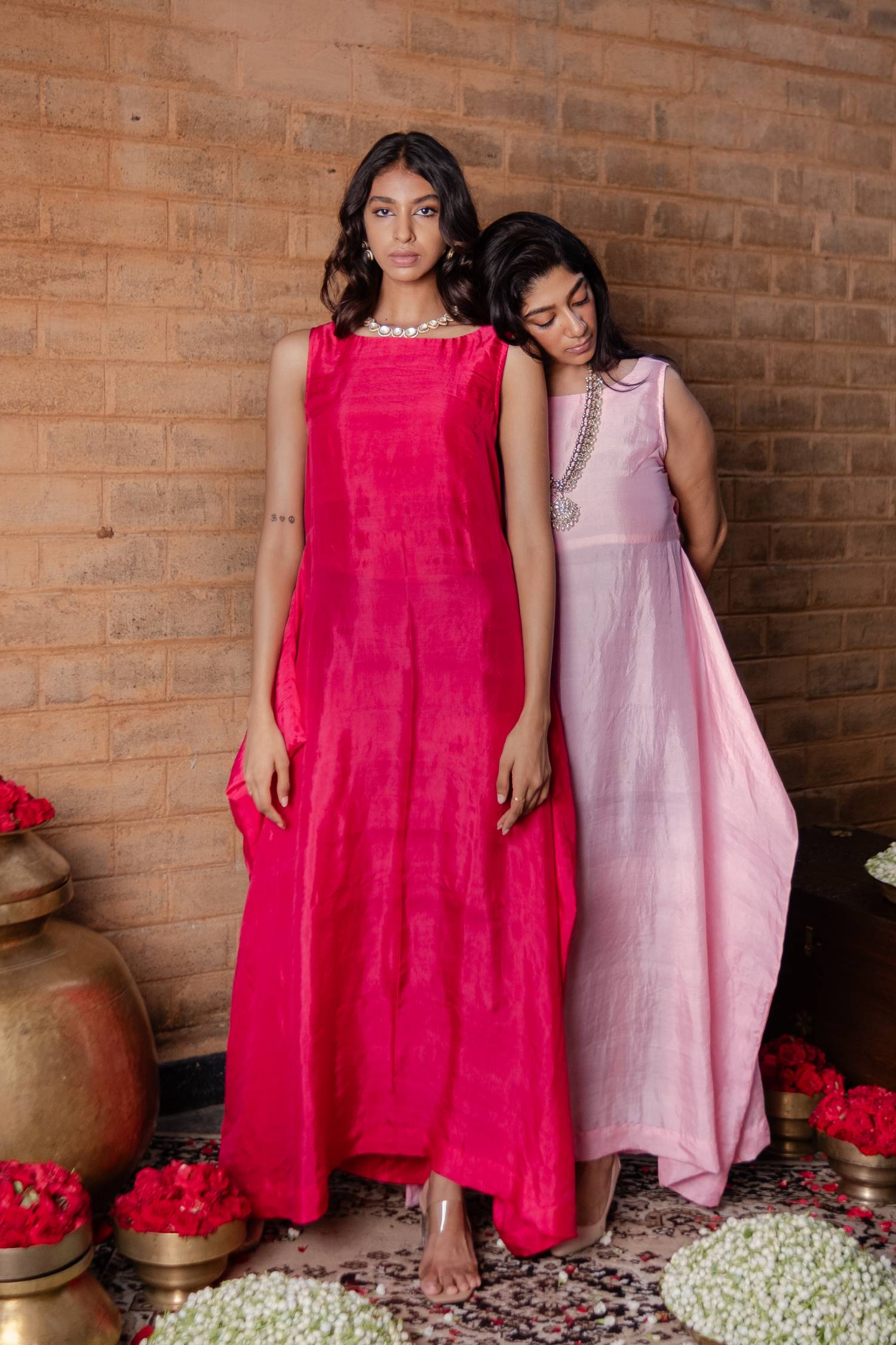 Sleeveless long dress with back cowl neck-Cleopatra Fuchsia