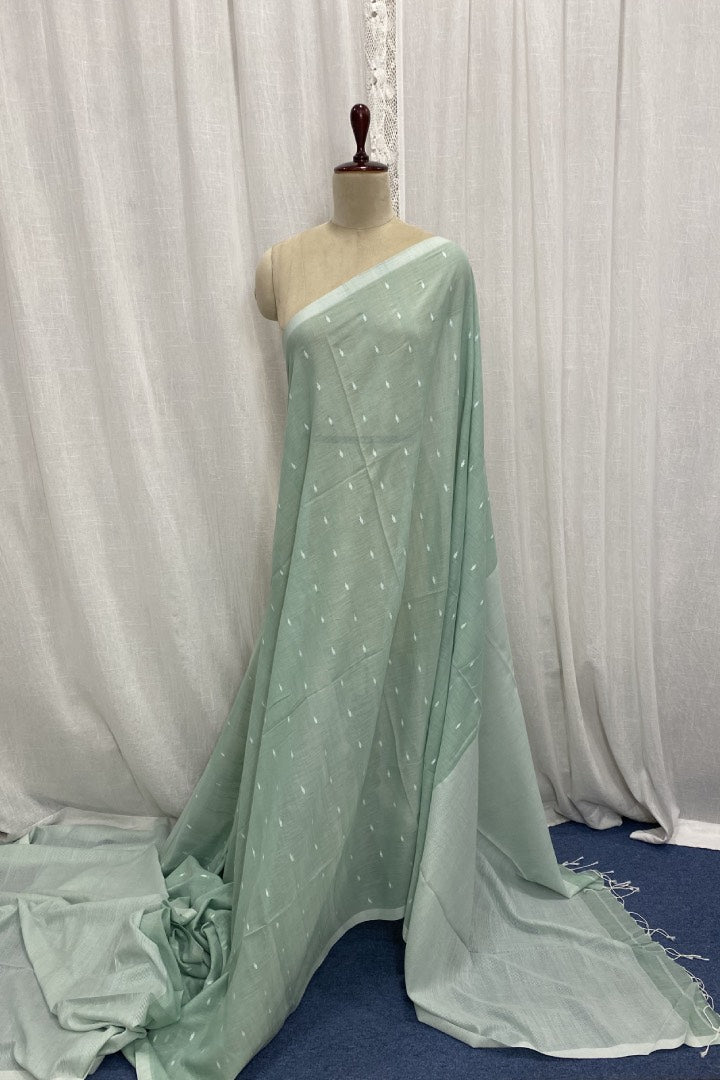 Pastel Green Muslin Jamdani Saree with Buttis