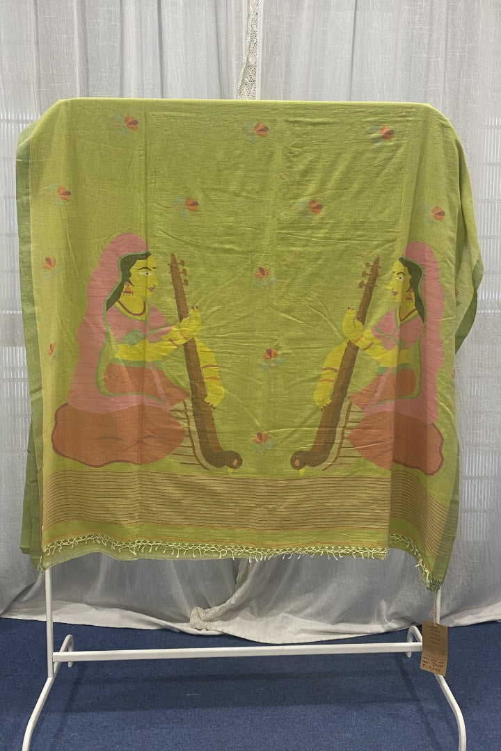 Green Muslin Jamdani Saree with Artistic Pallu
