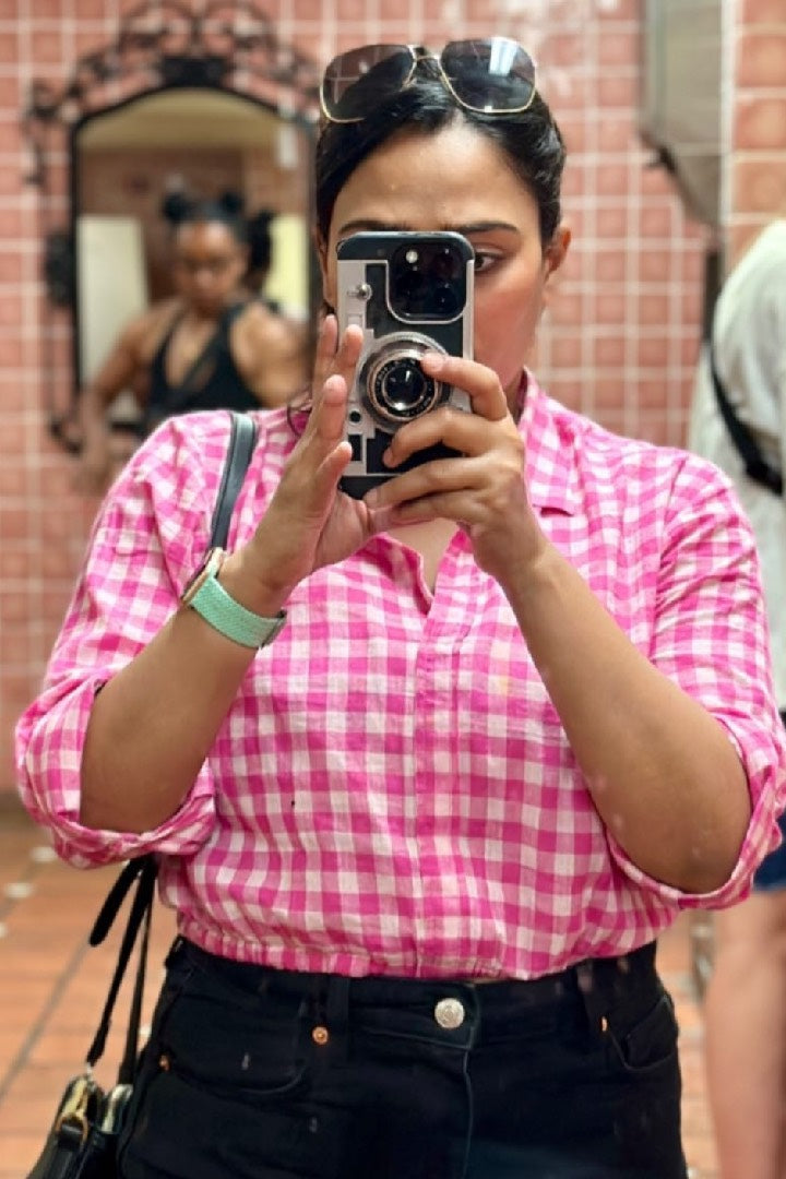 Kalyani - Pink Checked Crop Top