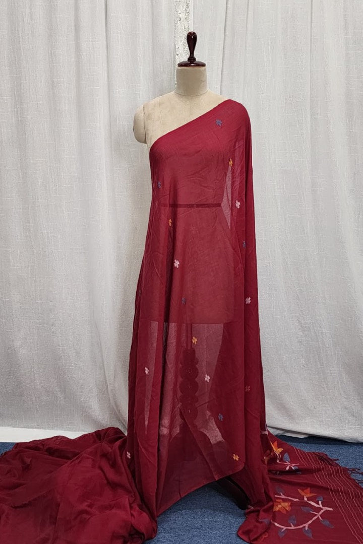 Maroon Muslin Jamdani Saree