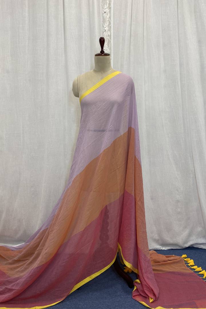 Multi-Colour Plain Muslin Saree