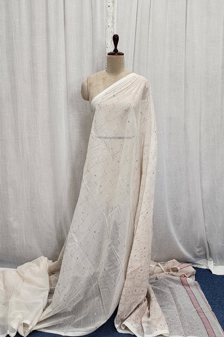 Mildly Starched White Jamdani Saree